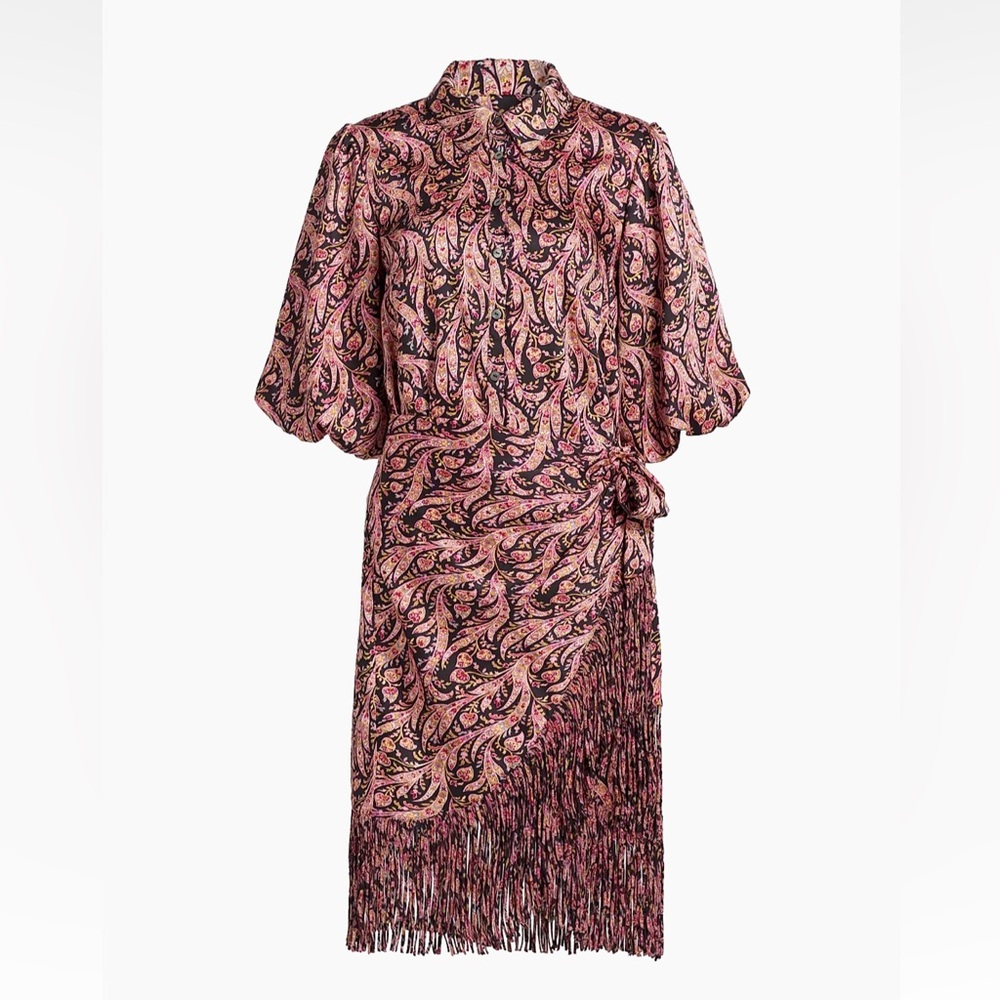 Cinq à Sept Pink and Black Paisley Midi Dress